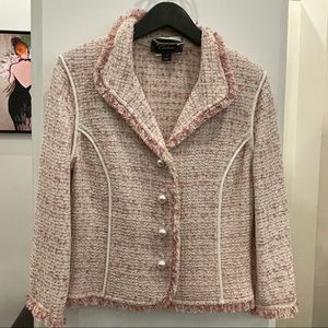 St. John Couture Pink Tweed Pearl Buttons Blazer